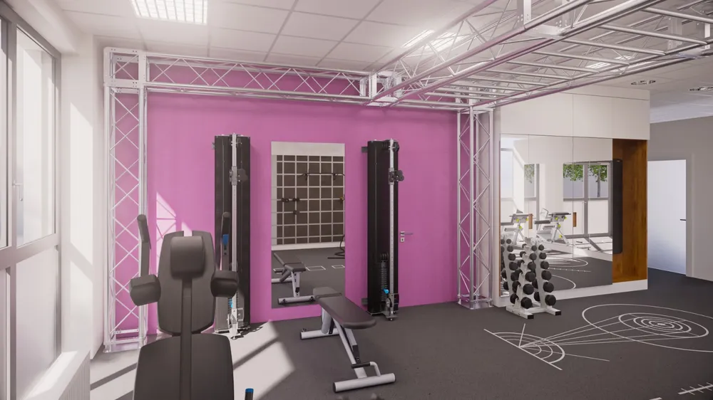 Großer Trainingsbereich der Praxis München Moosach